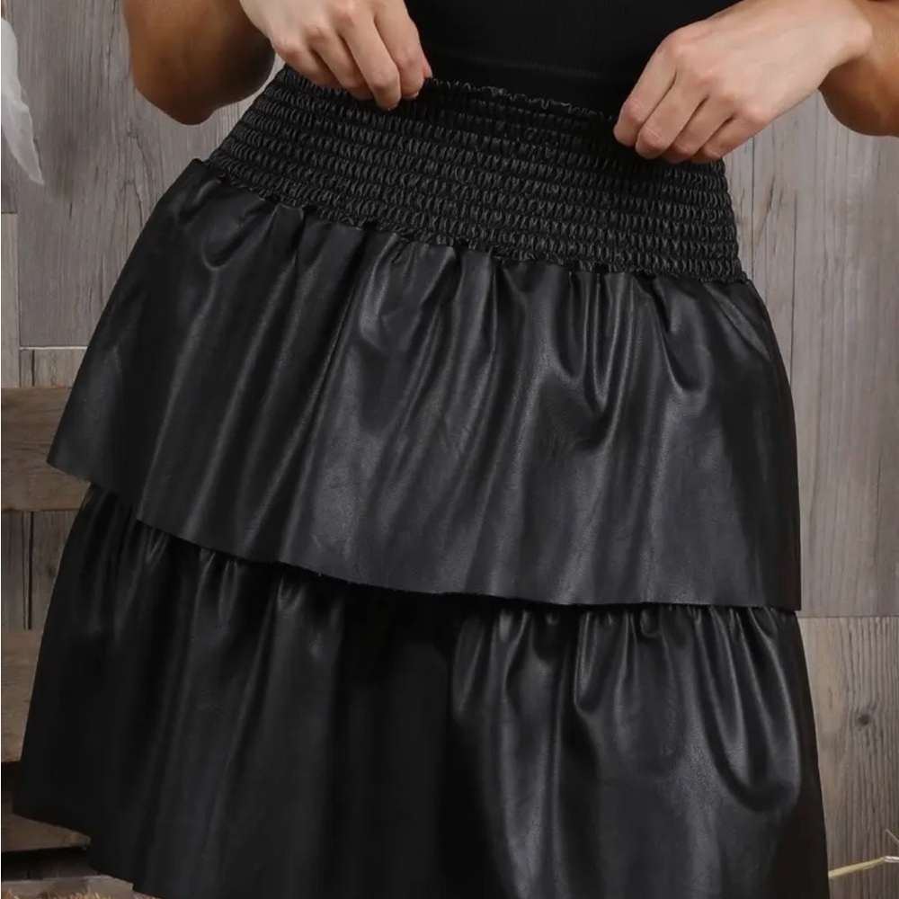 Black Tiered Faux Leather Skirt